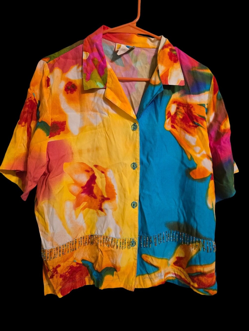 Vintage | Vibrant Floral Button-Up Shirt in Yellow, Teal & Pink